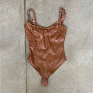 Popilush - Tan Vegan Leather bodysuit, lace underneath- SZE M- brand new/unworn
